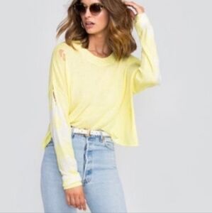 Wildfox Daisy Distressed Yellow Sweater